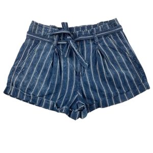 American Eagle Shorts Striped Belted Chambray High‎ Rise Size 8